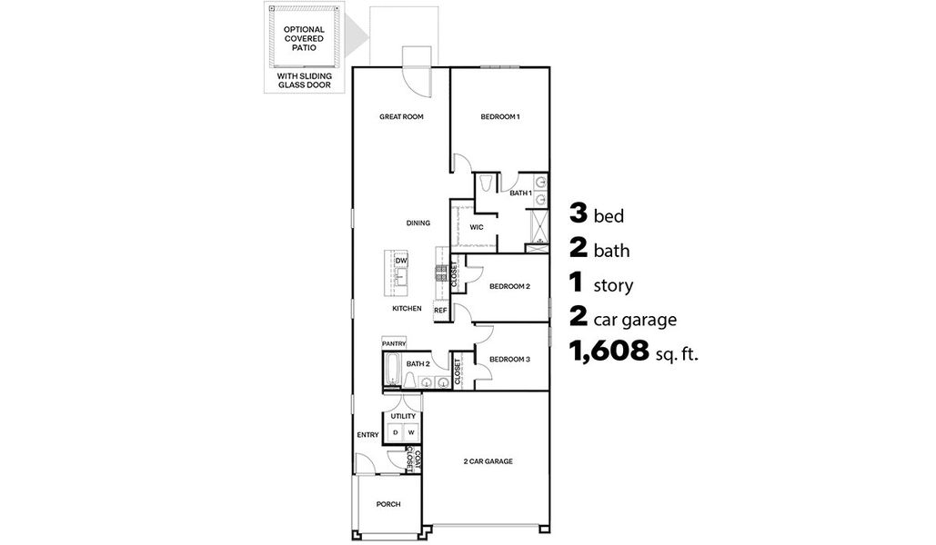 2D floor plan layout for the Carolina - Y30C by D.R. Horton in Saguaro Bloom, Marana, AZ (Image 3).
