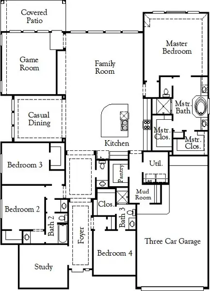 2D floor plan layout for the Meadowlakes by Coventry Homes in Parkside on the River, Georgetown, TX (Image 3).