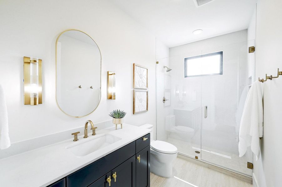 Full bathroom with vanity and a shower stall 2nd floor