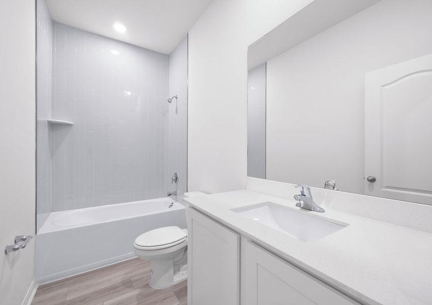 The secondary bathroom features this beautifully tiled shower The secondary bathroom features this beautifully tiled shower