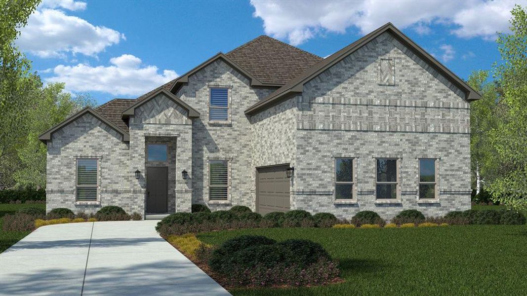 Front Elevation - D.R. Horton's Valley Spring Floorplan Elevation A - All Home and community information, including pricing, included features, terms, availability and amenities, are subject to change at any time without notice or obligation. All Drawings, pictures, photographs, video, square footages, floor plans, elevations, features, colors and sizes are approximate for illustration purposes only and will vary from the homes as built.