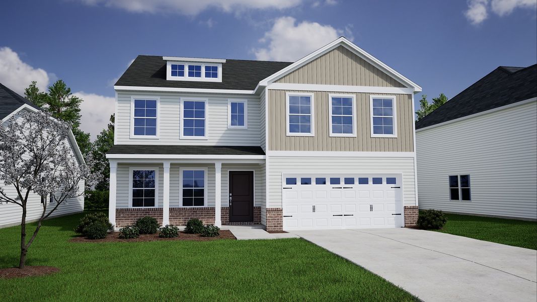 Representative exterior photo of a completed home built from the Wilkinson - Genesis Value Collection by Mungo Homes in Ellington, Elgin, SC (Image 21). Representative exterior photo of a completed home built from the Wilkinson - Genesis Value Collection by Mungo Homes in Ellington, Elgin, SC (Image 21).