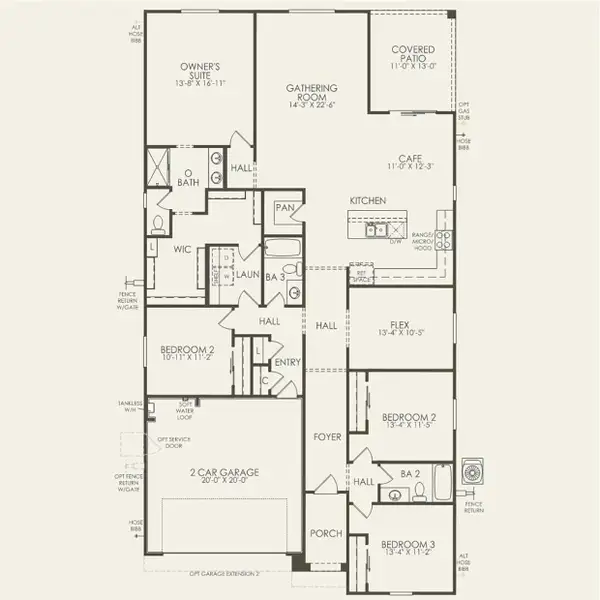 2D floor plan layout for the Cantania by Pulte Homes in Festival Foothills, Buckeye, AZ (Image 3).