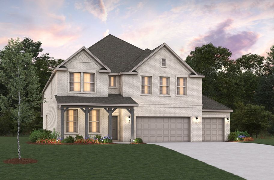 Front exterior of a new home in Woodcreek, Fate, TX, highlighting curb appeal (Image 1). Front exterior of a new home in Woodcreek, Fate, TX, highlighting curb appeal (Image 1).