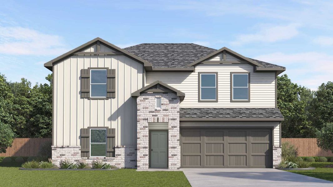 Representative exterior photo of a completed home built from the The Perry by D.R. Horton in Carillon, Manor, TX (Image 16). Representative exterior photo of a completed home built from the The Perry by D.R. Horton in Carillon, Manor, TX (Image 16).