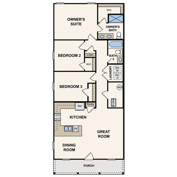 2D floor plan layout for the Magnolia by Century Complete in Mossy Head, Defuniak Springs, FL (Image 3).