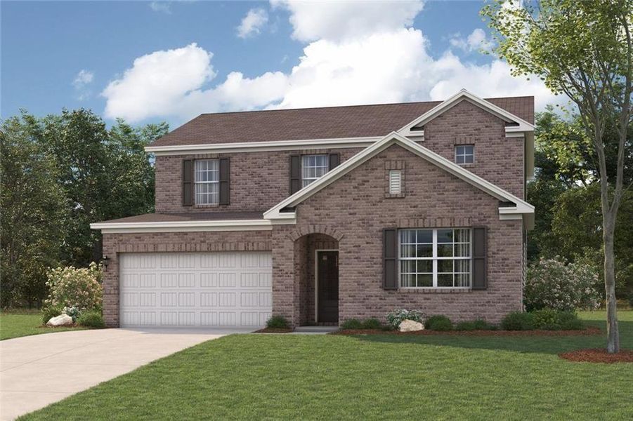 Front exterior of a new home in Belleview Manor, Fairburn, GA, highlighting curb appeal (Image 1). Front exterior of a new home in Belleview Manor, Fairburn, GA, highlighting curb appeal (Image 1).