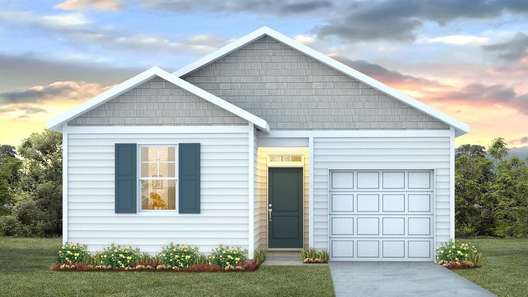 Front exterior of a new home in Center Pointe, Santee, SC, highlighting curb appeal (Image 1).