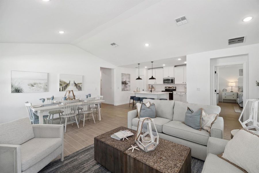 Great Room, Dining Area & Kitchen