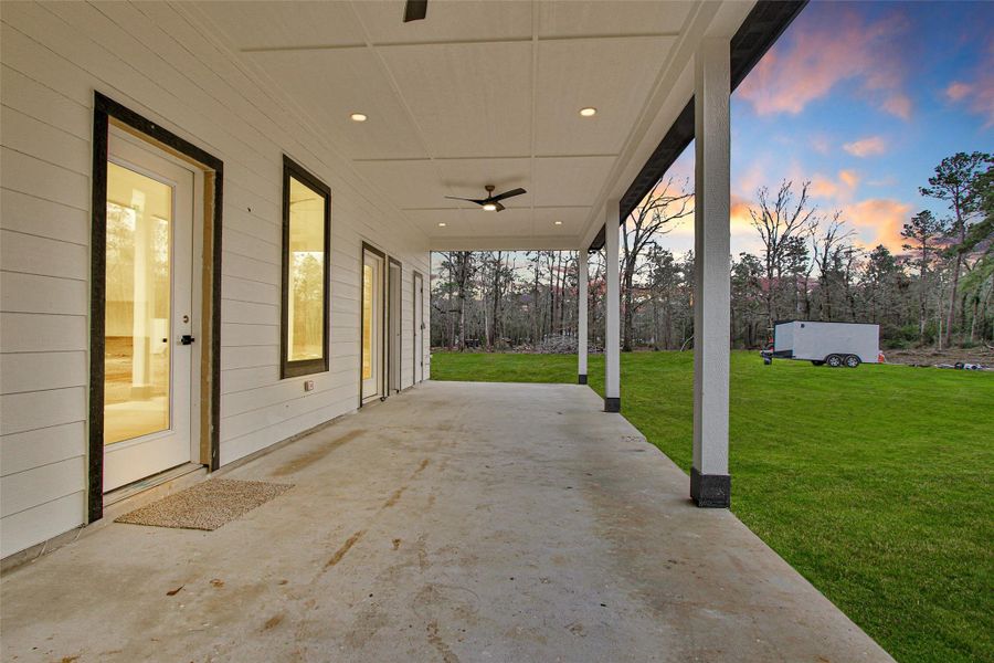 Just off the living room outside is the perfect space for morning coffee, afternoon tea. entertaining family and friends on your 38x11 Covered Patio with 1/2 bath. Just off the living room outside is the perfect space for morning coffee, afternoon tea. entertaining family and friends on your 38x11 Covered Patio with 1/2 bath.