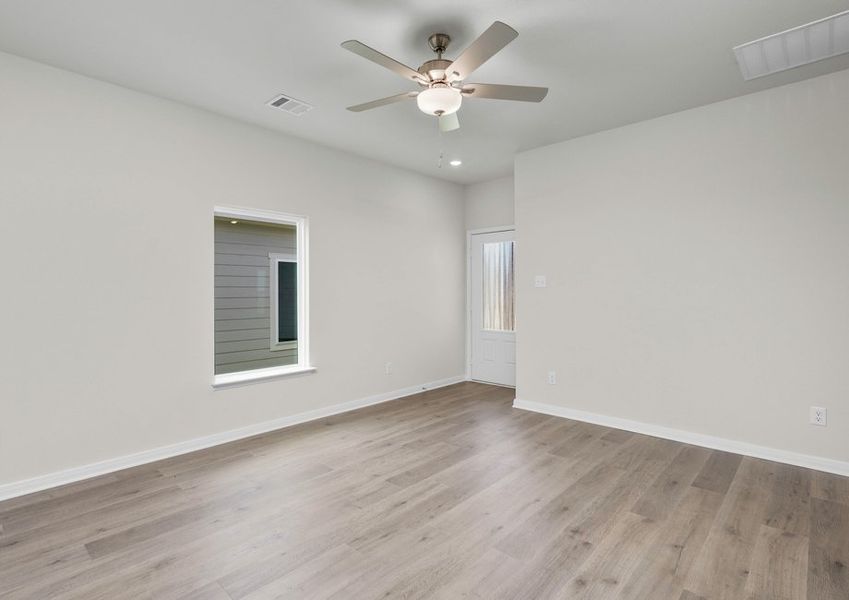 The front door leads right into the spacious living room.