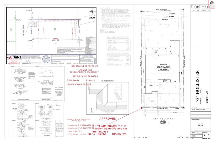 Architectural Site Plan of the 12,986 sf lot, showcasing the significant backyard footprint