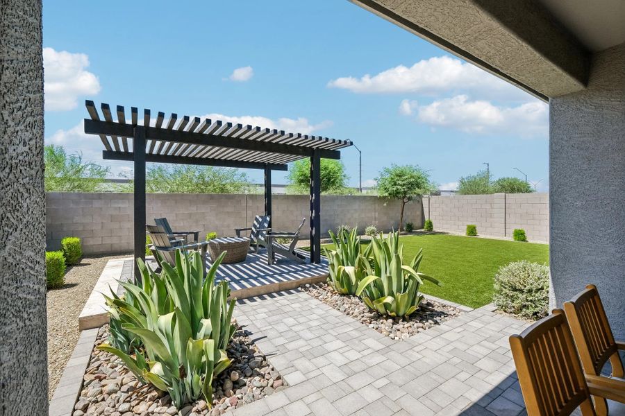 Back exterior elevation with full backyard landscaping Back exterior elevation with full backyard landscaping