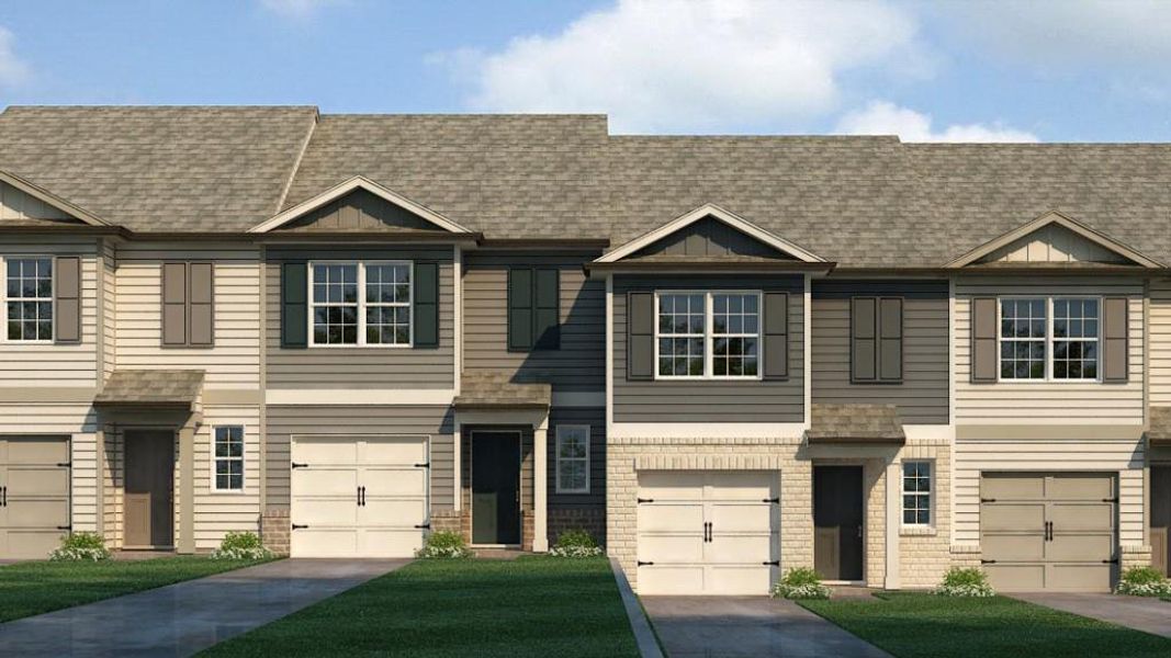Front exterior of a new home in Woodbury Park, Atlanta, GA, highlighting curb appeal (Image 2). Front exterior of a new home in Woodbury Park, Atlanta, GA, highlighting curb appeal (Image 2).