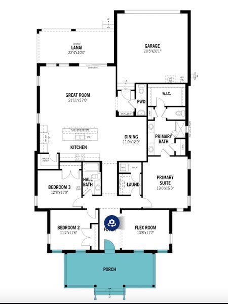 2D floor plan layout for the Mackinac by Mattamy Homes in Celebration - Island Village, Celebration, FL (Image 3).