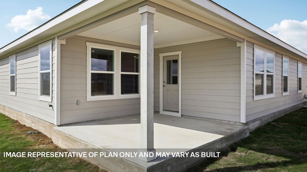 Exterior details and patio area of a home in Prairie Lakes, Buda (Image 16).