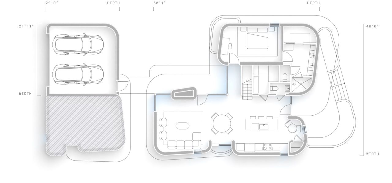 2D floor plan layout for the 3 Bedroom by ICON Technology in Mueller, Austin, TX (Image 3). 2D floor plan layout for the 3 Bedroom by ICON Technology in Mueller, Austin, TX (Image 3).