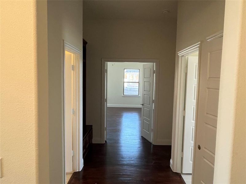 Hall featuring dark hardwood / wood-style floors