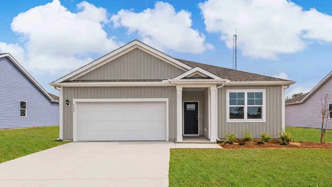 Front exterior of a new home in Cedar Hill Landing, Navassa, NC, highlighting curb appeal (Image 1). Front exterior of a new home in Cedar Hill Landing, Navassa, NC, highlighting curb appeal (Image 1).