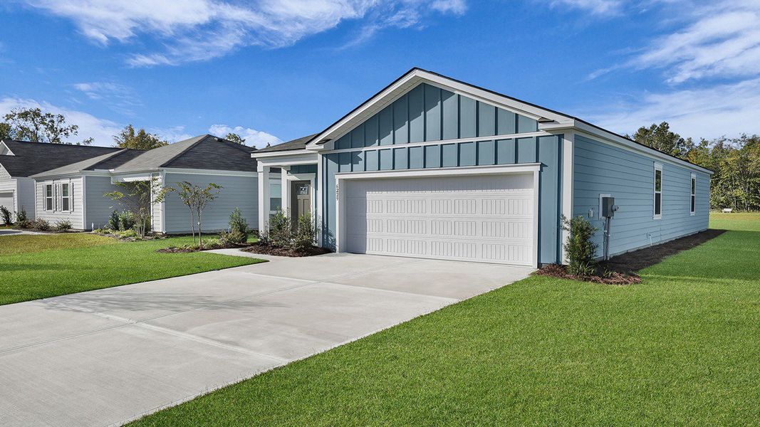 Front exterior of a new home in The Oaks at Center Station, Hollywood, SC, highlighting curb appeal (Image 16). Front exterior of a new home in The Oaks at Center Station, Hollywood, SC, highlighting curb appeal (Image 16).
