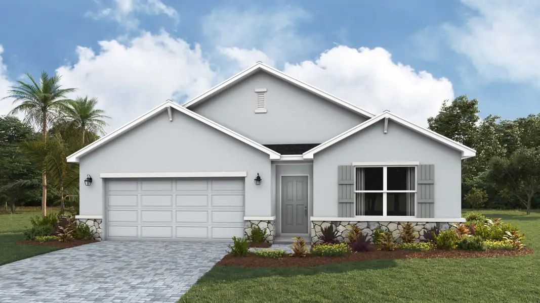 Front exterior of a new home in Legacy Preserve, Parrish, FL, highlighting curb appeal (Image 1). Front exterior of a new home in Legacy Preserve, Parrish, FL, highlighting curb appeal (Image 1).