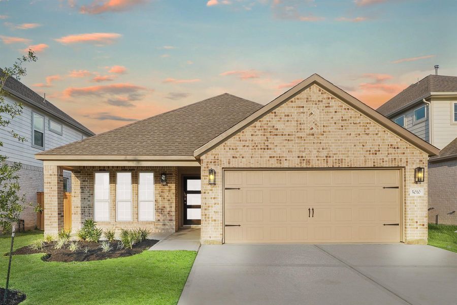 Front exterior of a new home in Sunterra North, Katy, TX, highlighting curb appeal (Image 10). Front exterior of a new home in Sunterra North, Katy, TX, highlighting curb appeal (Image 10).
