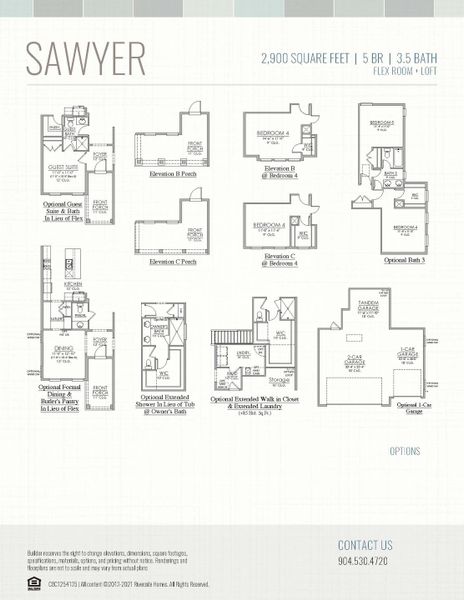 2D floor plan layout for the Sawyer by Riverside Homes in Mariposa at EverRange, Jacksonville, FL (Image 7).