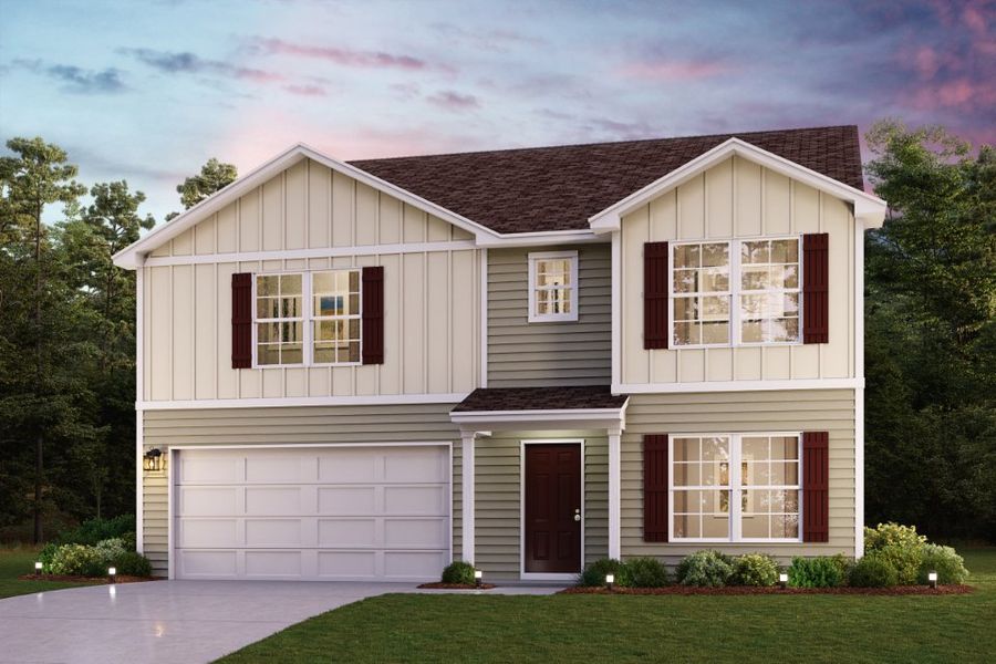 Representative exterior photo of a completed home built from the Granby by Century Complete in Cates Bay Crossing, Conway, SC (Image 1). Representative exterior photo of a completed home built from the Granby by Century Complete in Cates Bay Crossing, Conway, SC (Image 1).