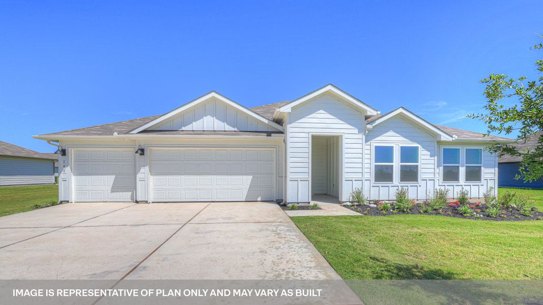 Front exterior of a new home in Hartland Ranch, Lockhart, TX, highlighting curb appeal (Image 2).