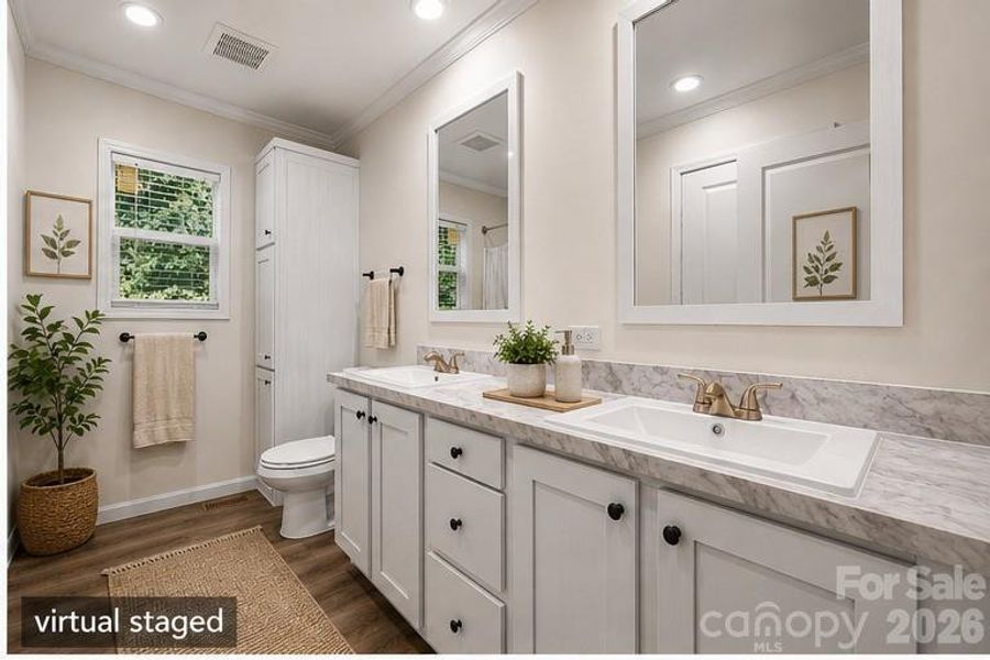 Virtually Staged hall bath.