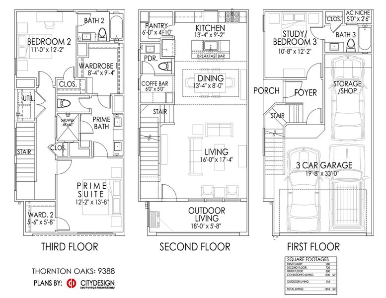 2D floor plan layout for the 9388 by CitySide Homes in Thornton Oaks, Houston, TX (Image 1). 2D floor plan layout for the 9388 by CitySide Homes in Thornton Oaks, Houston, TX (Image 1).