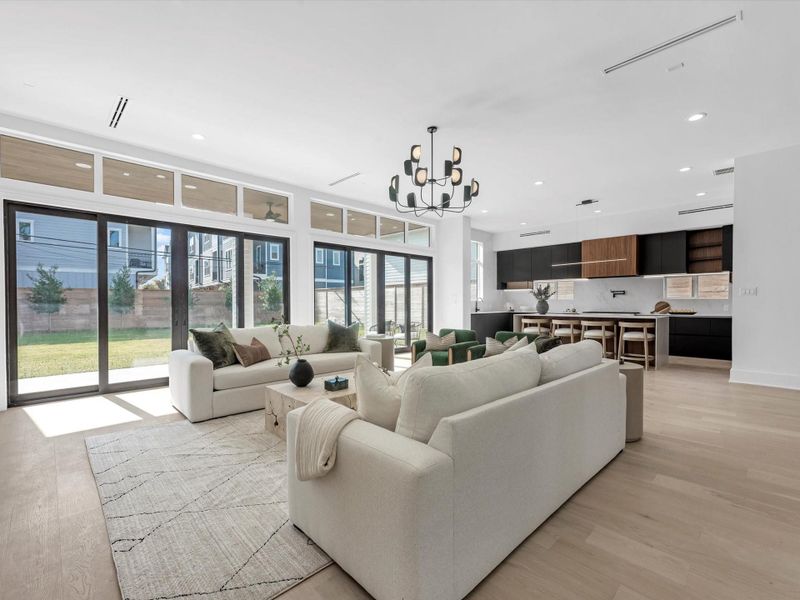 The living room leads effortlessly to the kitchen.