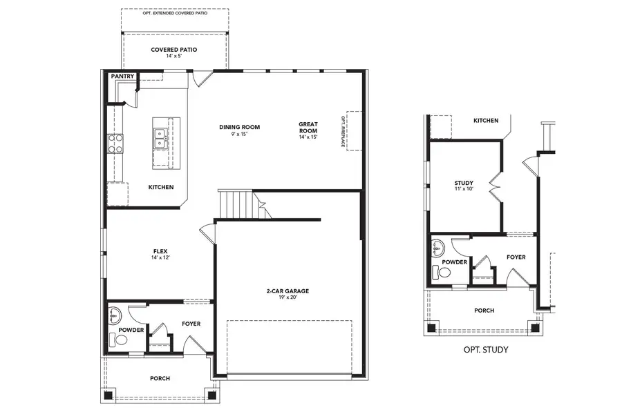 2D floor plan layout for the Maui. by DRB Homes in Prominence, San Antonio, TX (Image 3).