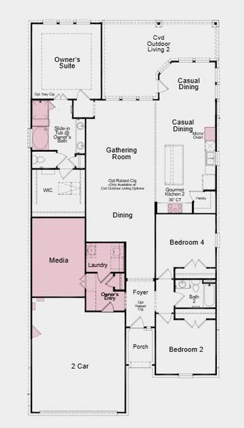 Structural options added include: Bedroom 4 in place of flex, gourmet kitchen, slide in tub at owner's bath, media room in place of tandem, and raised ceilings at foyer and gathering room. Structural options added include: Bedroom 4 in place of flex, gourmet kitchen, slide in tub at owner's bath, media room in place of tandem, and raised ceilings at foyer and gathering room.
