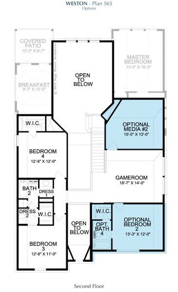 2D floor plan layout for the Weston by Landon Homes in Lexington Frisco, Frisco, TX (Image 5).