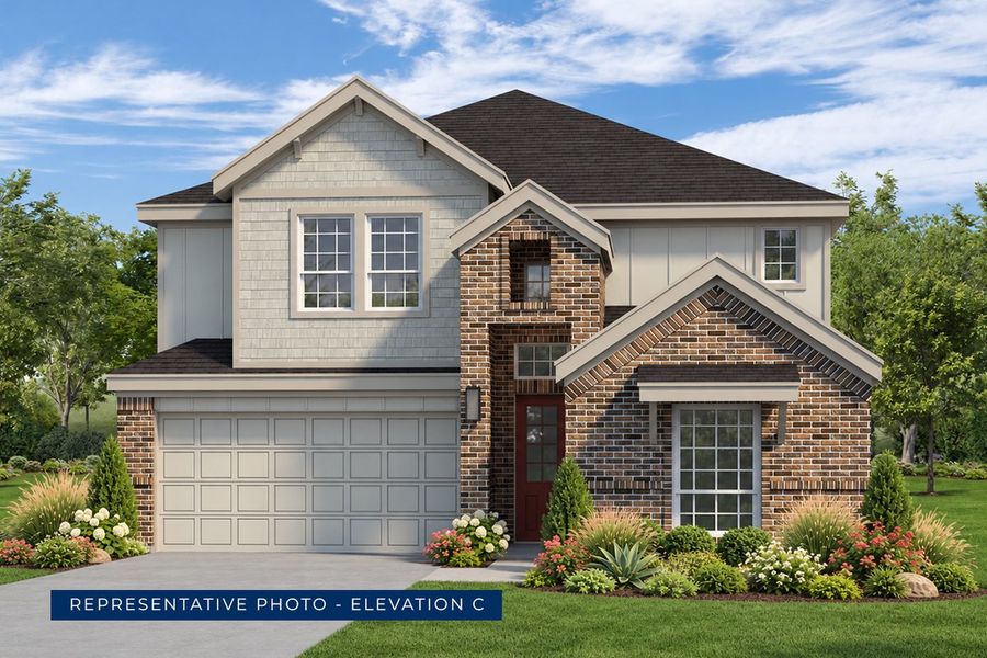 Representative exterior photo of a completed home built from the Roosevelt F by First Texas Homes in The Villages of Hurricane Creek, Anna, TX (Image 17). Representative exterior photo of a completed home built from the Roosevelt F by First Texas Homes in The Villages of Hurricane Creek, Anna, TX (Image 17).