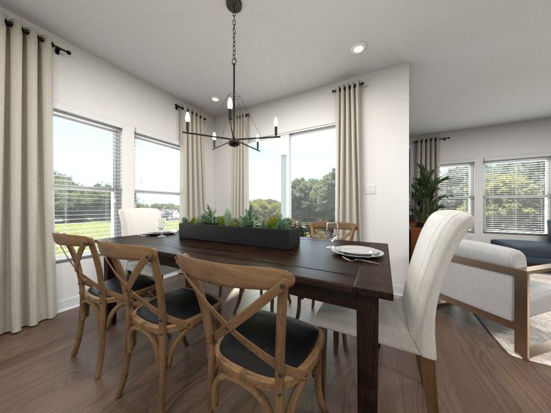 The open-concept floorplan allows for an easy flow between the kitchen and dining areas. The open-concept floorplan allows for an easy flow between the kitchen and dining areas.