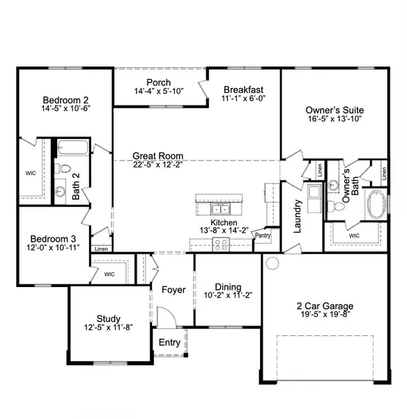 2D floor plan layout for the Chatham A by JC Jackson Homes,LLC in Heritage Pointe, Newport, NC (Image 4).