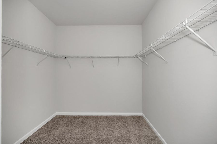 The Avery- Primary Walk-In Closet. Home under construction. Sample floor plan photo used for illustrative purposes only. Upgrades, selections options, and colors will vary.