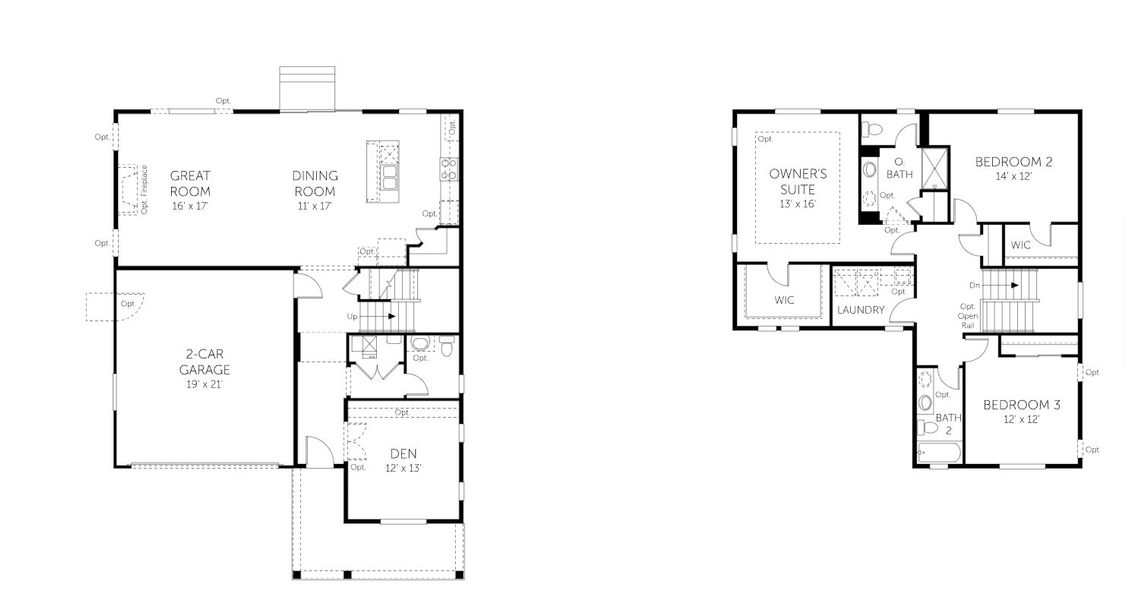 2D floor plan layout for the Rainier - Single Family Homes by Dream Finders Homes in Muegge Farms, Bennett, CO (Image 3).