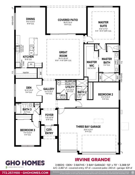 2D floor plan layout for the Irvine Grande by GHO Homes in Ravens Landing, Vero Beach, FL (Image 3).