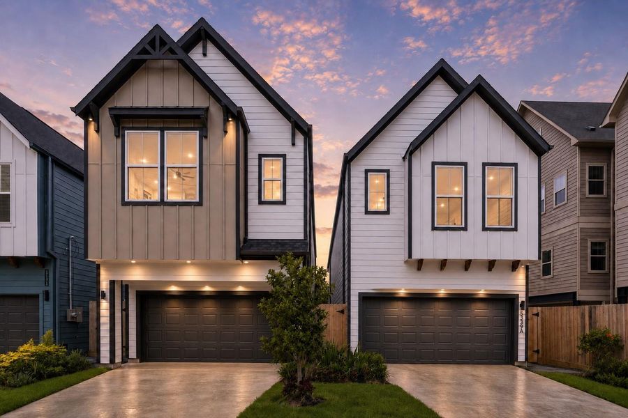 Front exterior of a new home in The Heights Haus Collection, Houston, TX, highlighting curb appeal (Image 19).