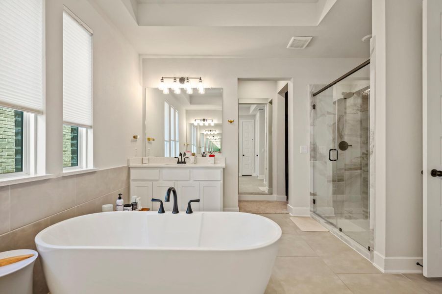 Furnished interior view inside a new home in Sweetwater - 60', Austin (Image 23). Furnished interior view inside a new home in Sweetwater - 60', Austin (Image 23).