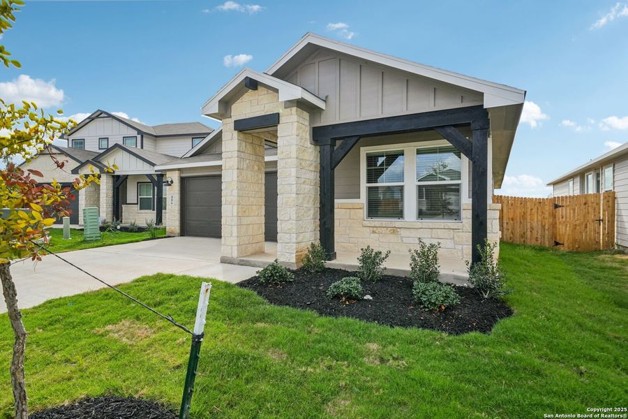 Exterior details and patio area of a home in Estancia Ranch - Premier Series, San Antonio (Image 20). Exterior details and patio area of a home in Estancia Ranch - Premier Series, San Antonio (Image 20).