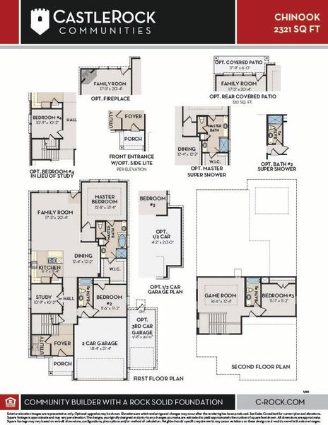 2D floor plan layout for the Chinook by CastleRock Communities in Homestead, Schertz, TX (Image 3).