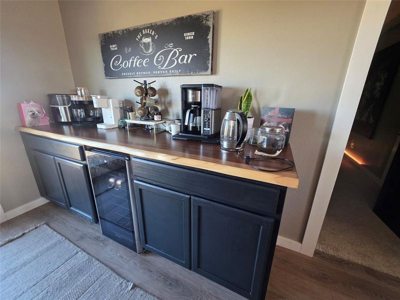 Coffee & wine bar, with built-in cooler.