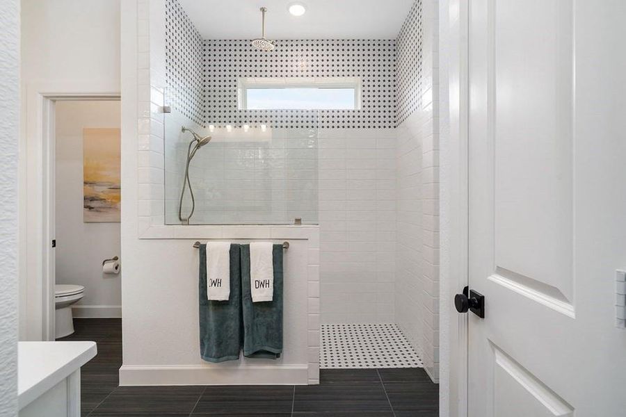 EXAMPLE PHOTO: Big walk-in shower with rain shower head