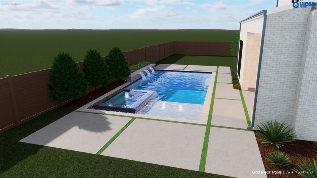 View of pool featuring a fenced backyard and a pool with connected hot tub View of pool featuring a fenced backyard and a pool with connected hot tub