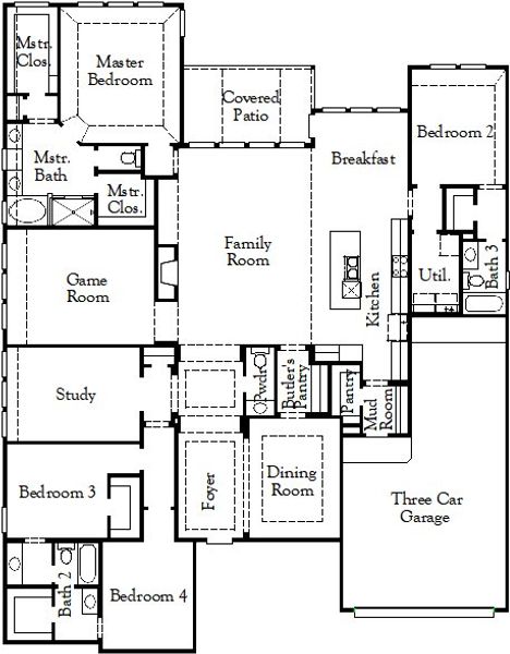 2D floor plan layout of this home in Megan's Landing, Castroville, TX (Image 4).