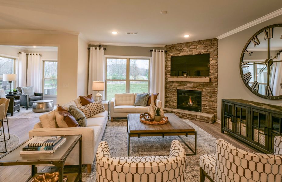 Continental Stacked Stone Fireplace